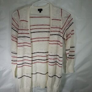 Torrid Cream Striped Crochet Knit Open Front Long Sleeve Cardigan Sweater Women